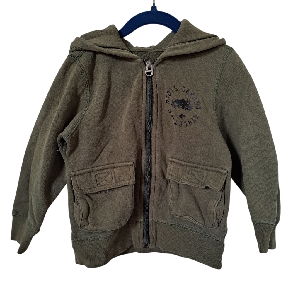 3/25$ Roots Kids Olive Green Full-Zip Hoodie – Size 4T